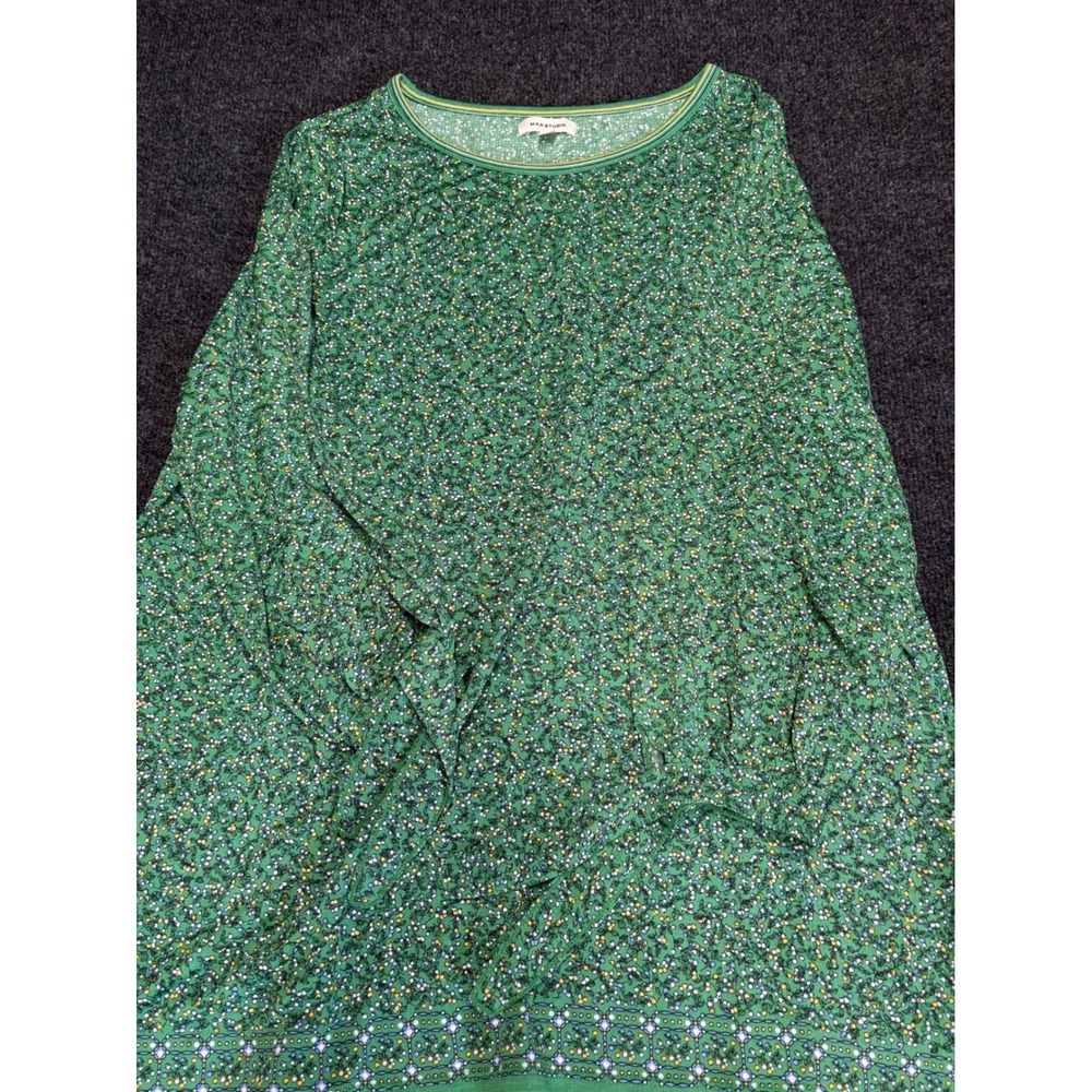 Max‎ Studio Green Floral Long Sleeve Tie Cuff Top Blouse Plus Size 1X